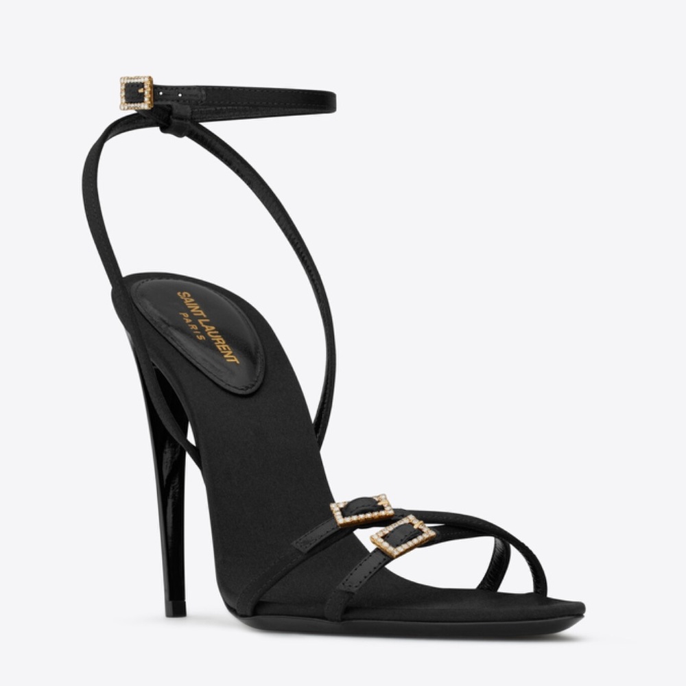 YSL Cassie Sandals crepe satin Saint Laurent black heels